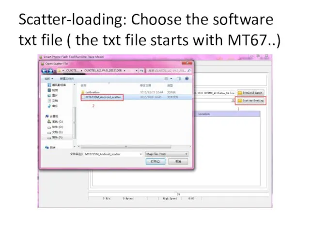 Scatter-loading: Choose the software txt file ( the txt file starts with MT67..)
