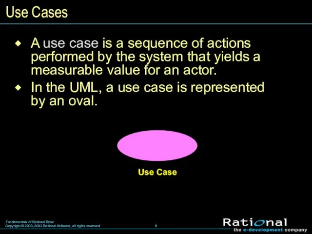 A use case is a sequence of actions performed by