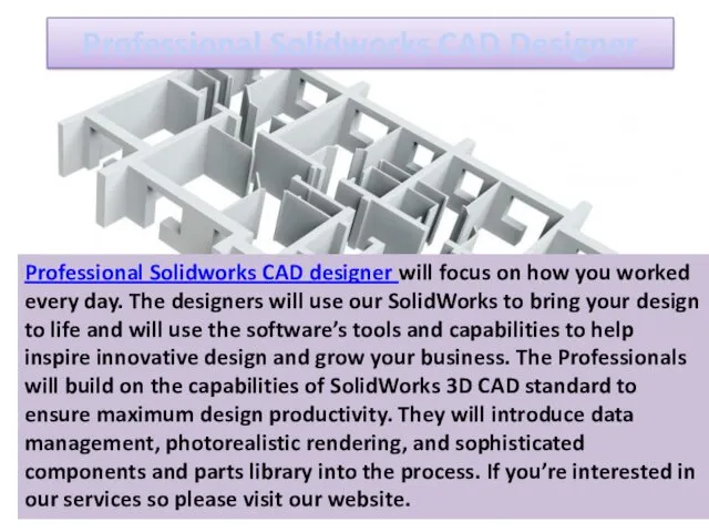 Professional Solidworks CAD Designer Professional Solidworks CAD designer will focus on how you