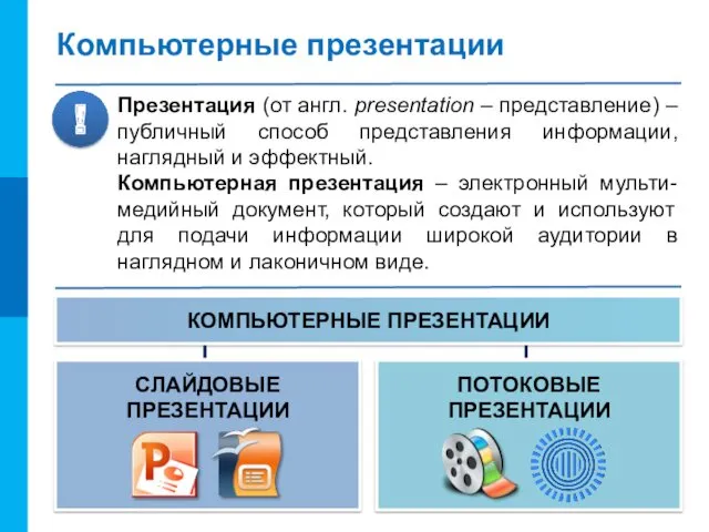 Компьютерные презентации ! Презентация (от англ. presentation – представление) –