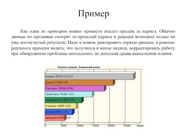 Пример Как один из примеров можно привести анализ продаж за