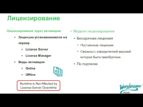 Лицензирование через активацию Лицензии устанавливаются на сервер License Server License