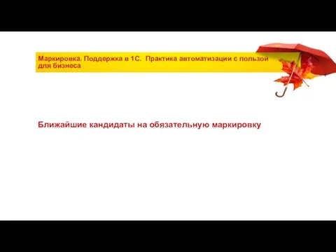 Маркировка. Поддержка в 1С. Практика автоматизации с пользой для бизнеса Ближайшие кандидаты на обязательную маркировку