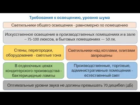 Требования к освещению, уровню шума Шубина Е.А. Светильники общего освещения