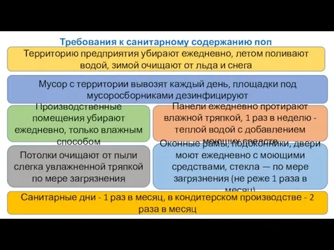 Требования к санитарному содержанию поп Шубина Е.А. Территорию предприятия убирают