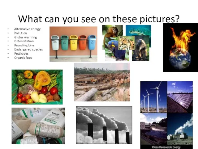 What can you see on these pictures? Alternative energy Pollution