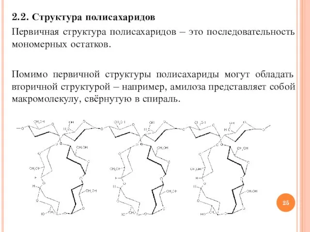 2.2. Структура полисахаридов Первичная структура полисахаридов – это последовательность мономерных