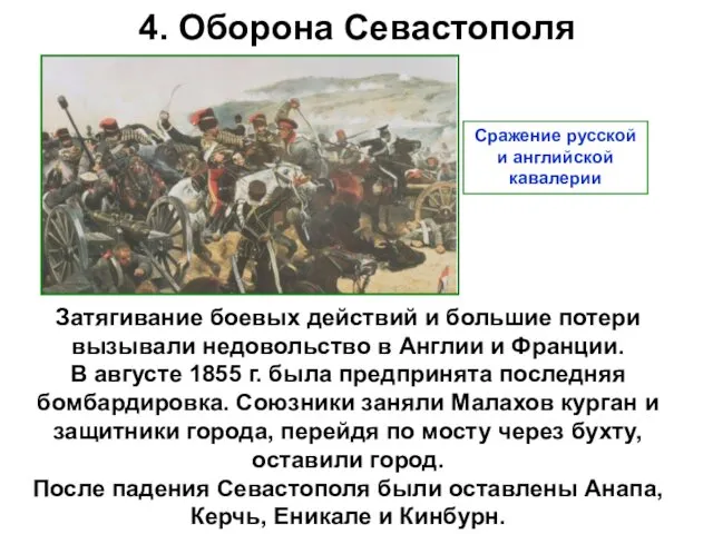 4. Оборона Севастополя Затягивание боевых действий и большие потери вызывали