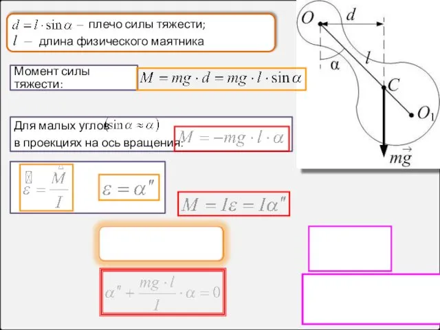 – плечо силы тяжести; l – длина физического маятника Момент