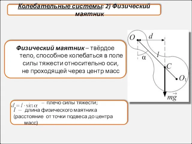 Колебательные системы: 2) Физический маятник Физический маятник – твёрдое тело,