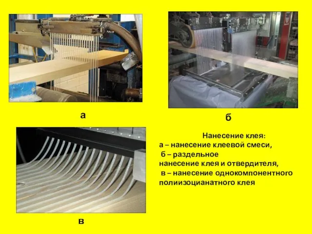 Нанесение клея: а – нанесение клеевой смеси, б – раздельное