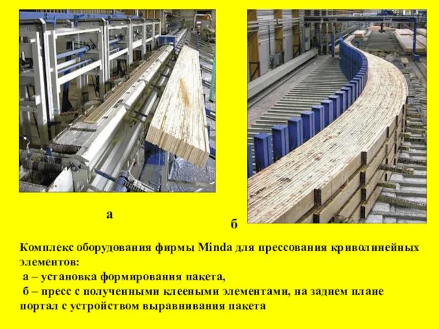 Комплекс оборудования фирмы Minda для прессования криволинейных элементов: а –