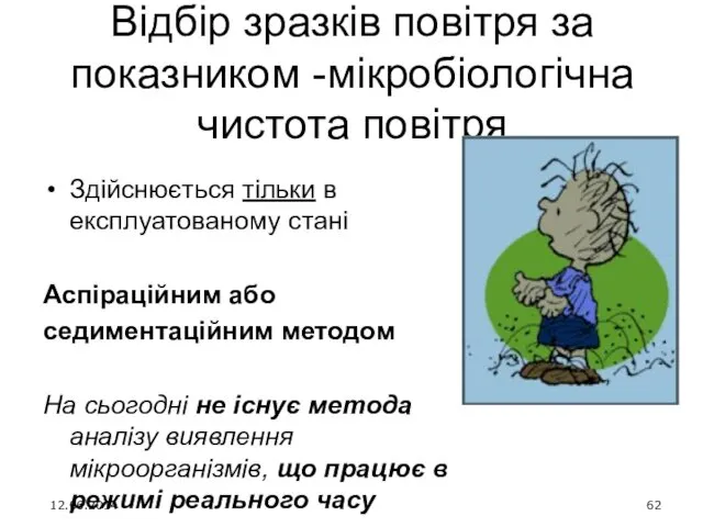 Відбір зразків повітря за показником -мікробіологічна чистота повітря Здійснюється тільки