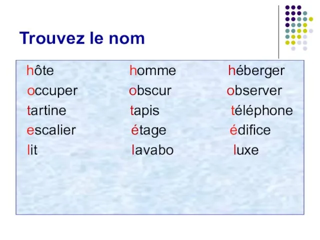 Trouvez le nom hôte homme héberger occuper obscur observer tartine