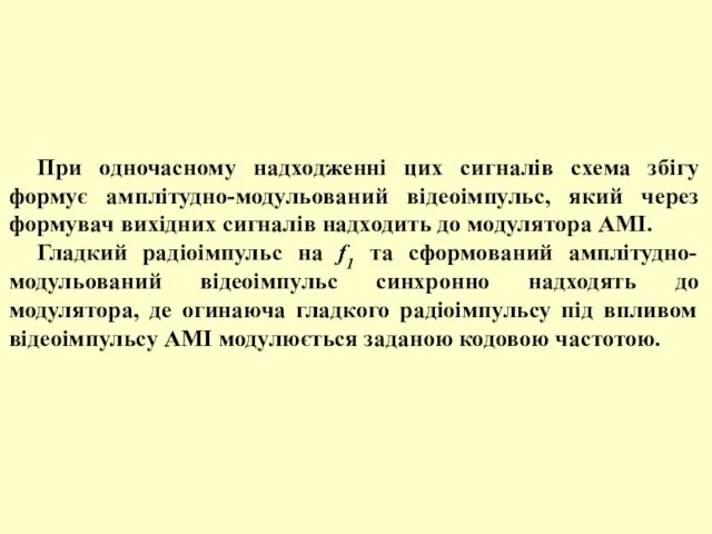 При одночасному надходженні цих сигналів схема збігу формує амплітудно-модульований відеоімпульс,