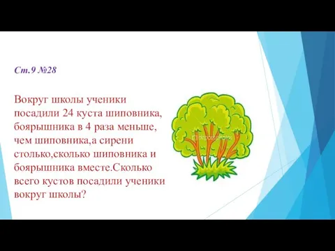 Ст.9 №28 Вокруг школы ученики посадили 24 куста шиповника, боярышника