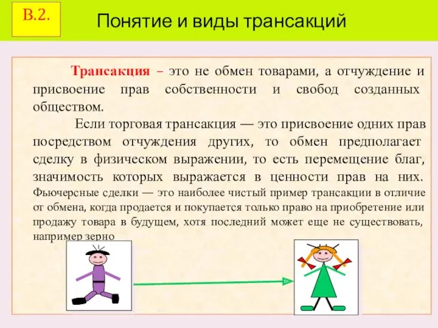 Понятие и виды трансакций Трансакция – это не обмен товарами,