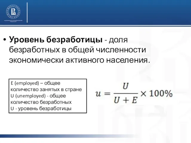 Уровень безработицы - доля безработных в общей численности экономически активного