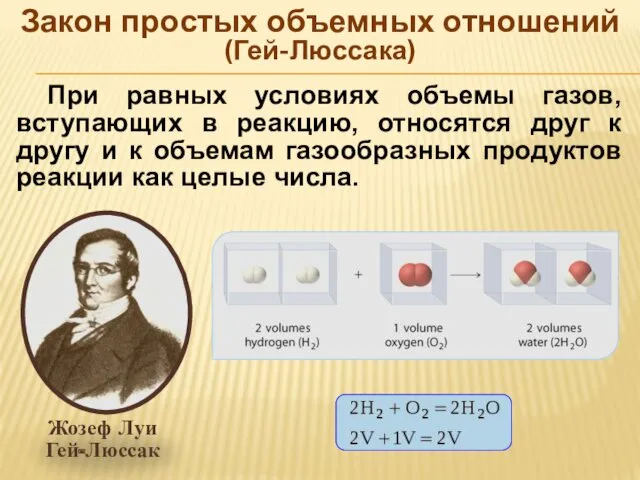 При равных условиях объемы газов, вступающих в реакцию, относятся друг