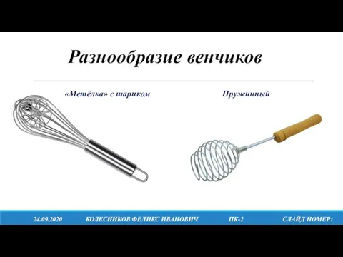 Разнообразие венчиков 24.09.2020 КОЛЕСНИКОВ ФЕЛИКС ИВАНОВИЧ ПК-2 СЛАЙД НОМЕР: Пружинный «Метёлка» с шариком