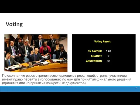 По окончанию рассмотрения всех черновиков резолюций, страны-участницы имеют право перейти