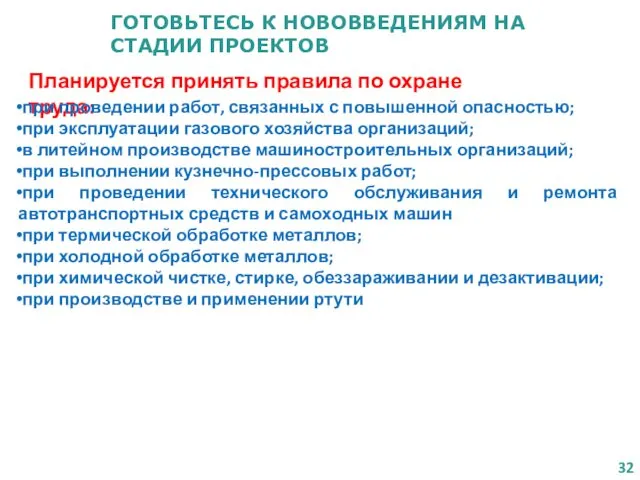 ГОТОВЬТЕСЬ К НОВОВВЕДЕНИЯМ НА СТАДИИ ПРОЕКТОВ Планируется принять правила по