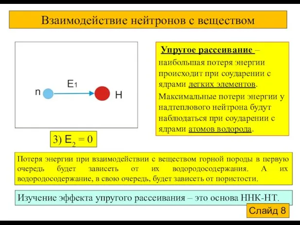 3) E2 = 0 Упругое рассеивание – наибольшая потеря энергии