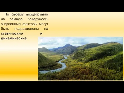 По своему воздействию на земную поверхность эндогенные факторы могут быть подразделены на статические и динамические.