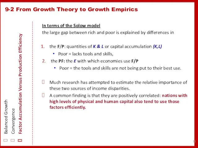 9-2 From Growth Theory to Growth Empirics Balanced Growth Convergence