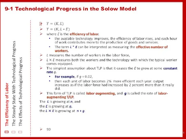 9-1 Technological Progress in the Solow Model The Efficiency of
