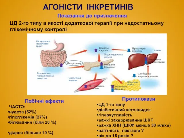 АГОНІСТИ ІНКРЕТИНІВ Показання до призначення ЦД 2-го типу в якості