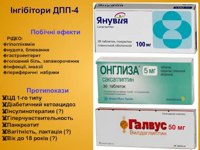 Побічні ефекти РІДКО: гіпоглікемія нудота, блювання гастроентерит головний біль, запаморочення