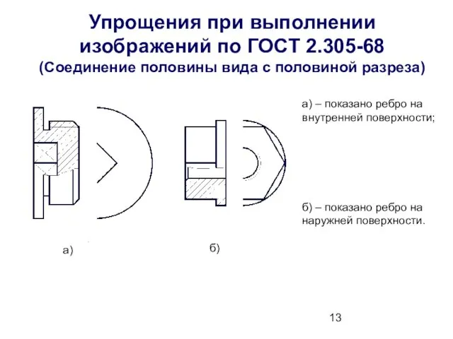 Упрощения при выполнении изображений по ГОСТ 2.305-68 (Соединение половины вида