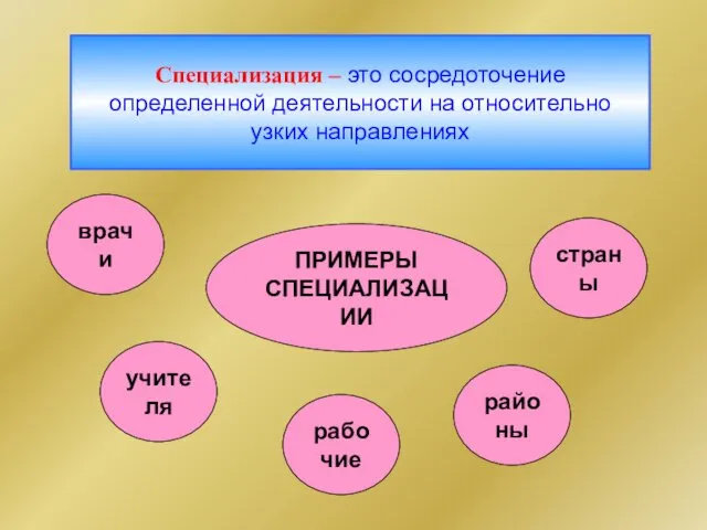 Специализация – это сосредоточение определенной деятельности на относительно узких направлениях