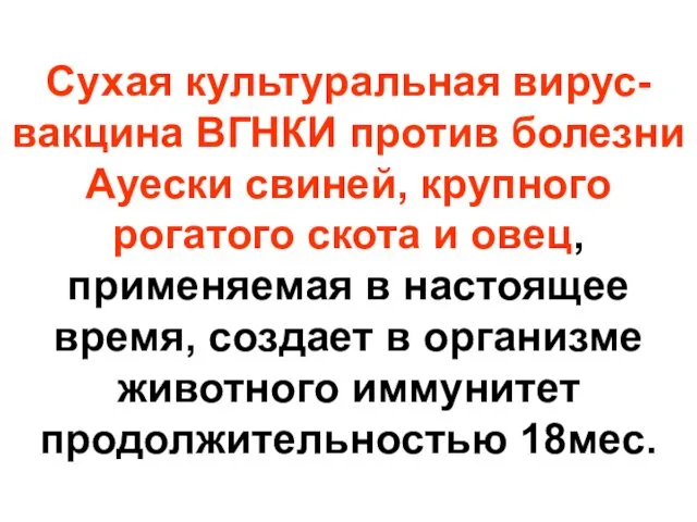 Сухая культуральная вирус-вакцина ВГНКИ против болезни Ауески свиней, крупного рогатого скота и овец,