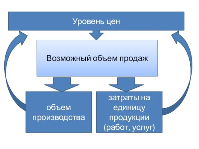 Уровень цен Возможный объем продаж объем производства затраты на единицу продукции (работ, услуг)