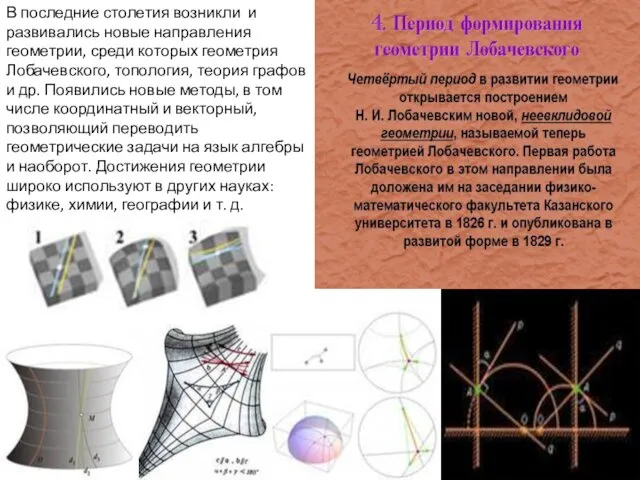 В последние столетия возникли и развивались новые направления геометрии, среди