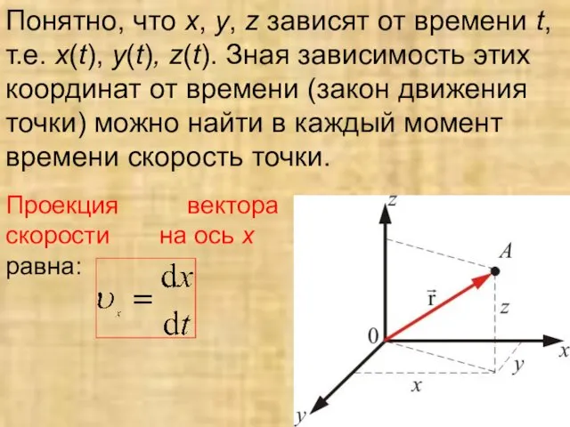 Понятно, что х, y, z зависят от времени t, т.е.