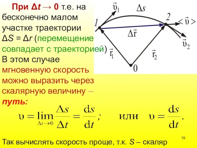 При Δt → 0 т.е. на бесконечно малом участке траектории