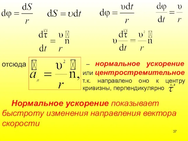 отсюда – нормальное ускорение или центростремительное т.к. направлено оно к