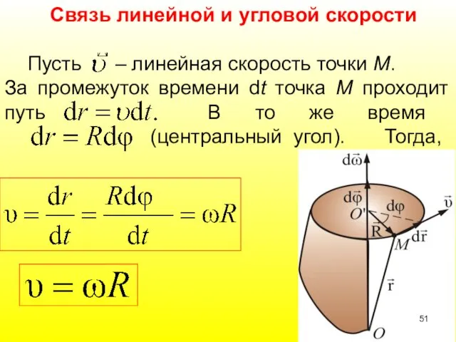 Связь линейной и угловой скорости Пусть – линейная скорость точки