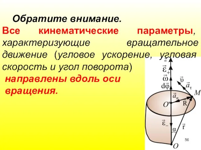 Обратите внимание. Все кинематические параметры, характеризующие вращательное движение (угловое ускорение,