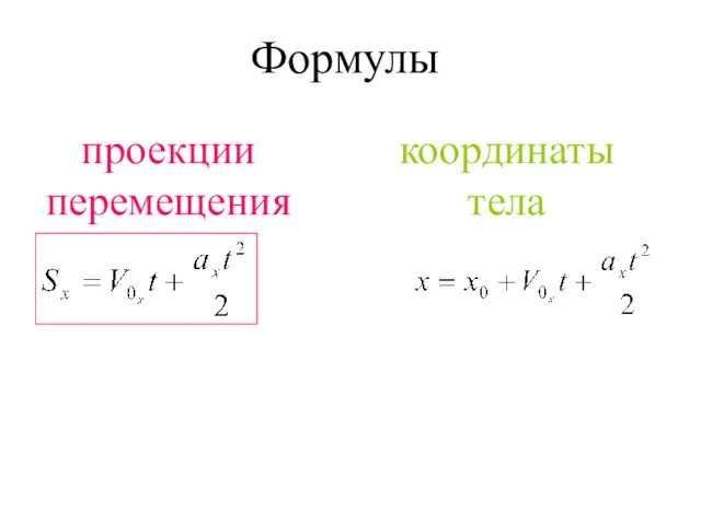 Формулы проекции перемещения координаты тела