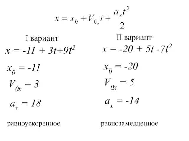 x = -11 + 3t+9t2 х0 = -11 V0x =