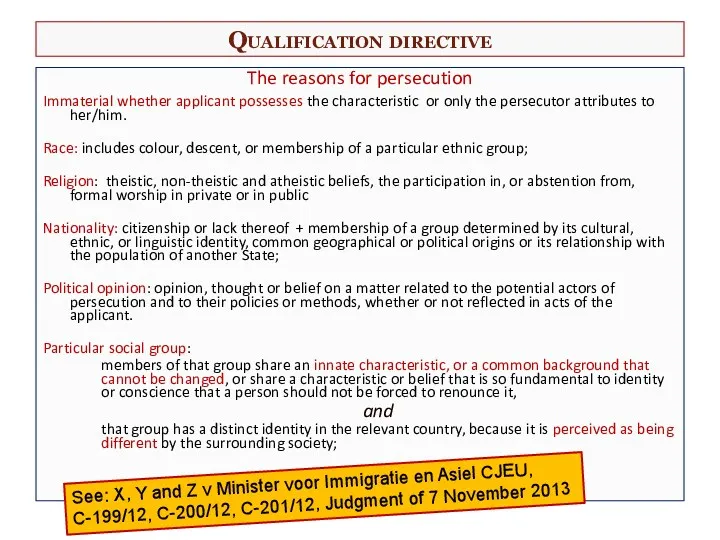 Qualification directive The reasons for persecution Immaterial whether applicant possesses