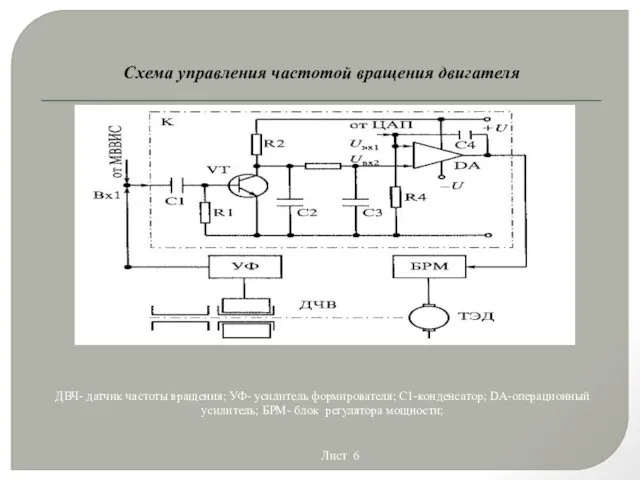 Схема управления частотой вращения двигателя Лист 6 ДВЧ- датчик частоты