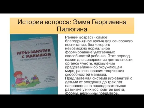 История вопроса: Эмма Георгиевна Пилюгина Ранний возраст - самое благоприятное