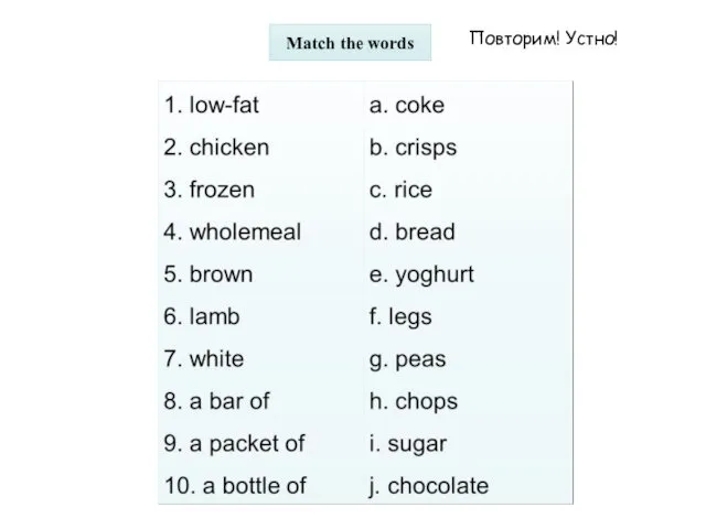 Match the words Повторим! Устно!