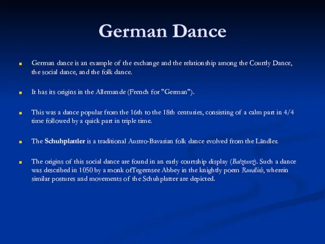 German Dance German dance is an example of the exchange and the relationship
