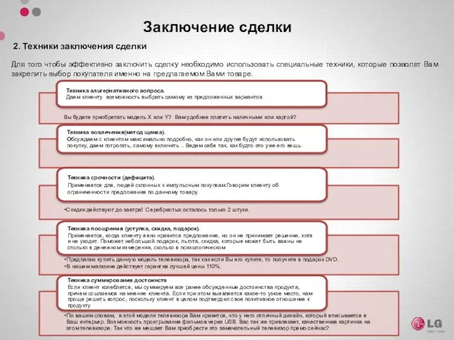 2. Техники заключения сделки Заключение сделки Для того чтобы эффективно